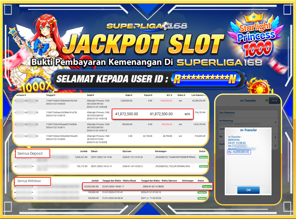 SUPERLIGA168 JACKPOT STARLIGHT PRINCESS 1000 Rp.43,000,000LUNASS